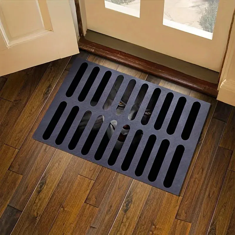 '1pc 3D Illusion Doormat, Drain Door Mat, Indoor And Outdoor Area Carpet, Grey Sewer, Family Decoration Doormat'