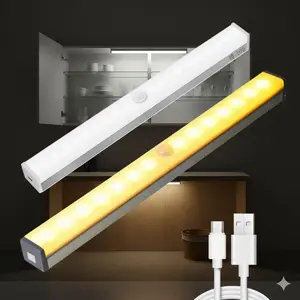 USB Motion Sensor LED Light Strip, Magnetic Rechargeable Under Cabinet Lighting, Bright Dimmable Night Light for Closet Stairs Kitchen Wardrobe, No Drill Eco-Friendly Home Decor.