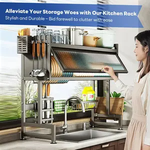 Fixwal 3 Tier Large Adjustable Dish Drainer Drying Rack for Kitchen Sink, Expandable Height 33" L x 11.8" W x 28"-32" H (Black)