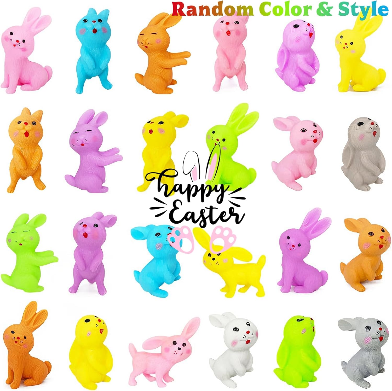24 Pack Easter Bunny Party Favors Toys with Plastic Eggs – Candy Free Easter Basket Stuffers, Bunny Stretchy Toys, Easter Egg Fillers Essentials, Kids Easter Gifts & Decorations