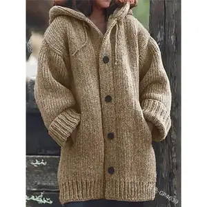 2025 medium to long length sweater new cardigan hooded jacket wool sweater