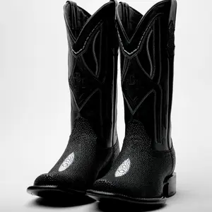 Black Stingray Leather Boots - Cutter Toe