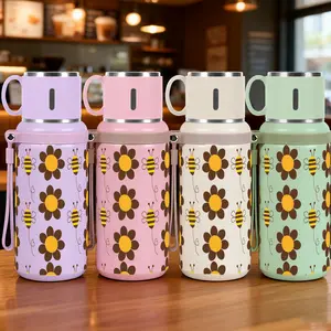 1pc 20oz Stainless Steel Tumbler, Cute Honey Bee and Sunflower Print Stainless Steel Cup Suitable for gifts for friends, colleagues and relatives, Suitable for Sports, Fitness, Outdoor Travel Outdoor Durable La