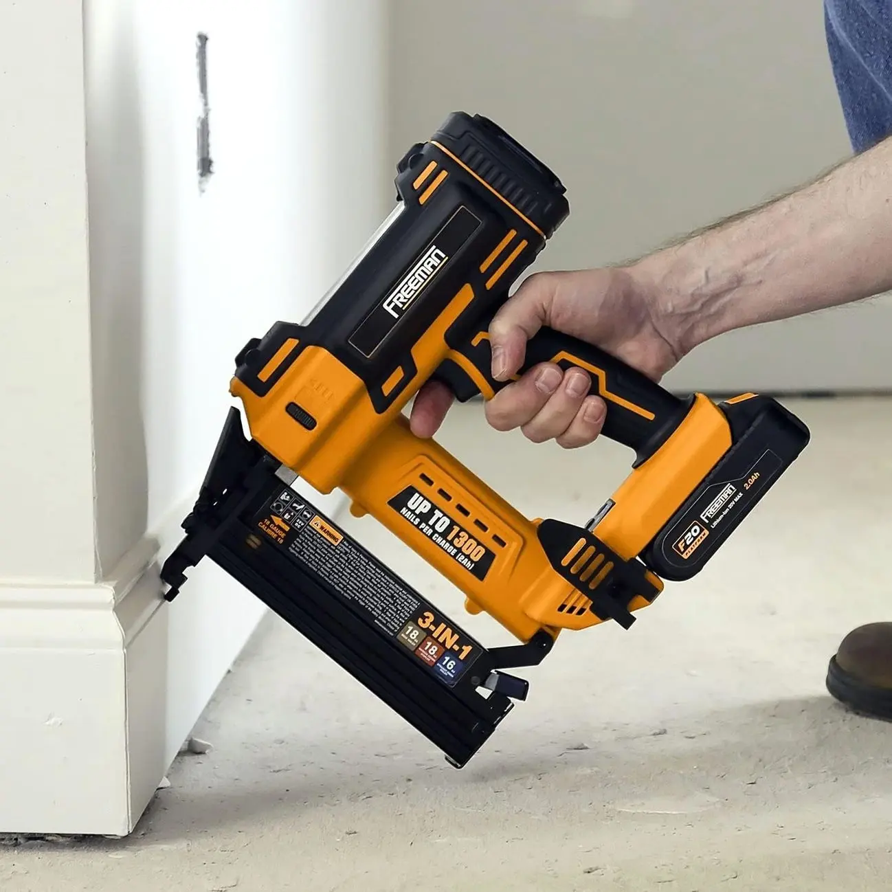 Freeman PE20VT31618 20V Cordless 3-in-1 Finish Nailer and Stapler Tool Only, 16 & 18 Gauge Brad Nailer for Woodworking and Trim Projects