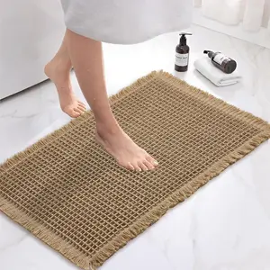 17"x24" Waffle Bath Mat, Non Slip Bathroom Rug, Quick Dry Absorbent Shower Floor Mat, Machine Washable Soft Carpet for Spa & Home, Khaki