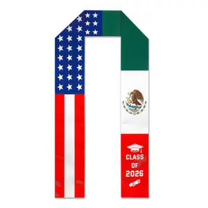 US Mexico Split Flag Class of 2026 Graduation Stole | Mexican American Grad Sash，Graduation Stole Class of 2026, 72 Inch Flag Graduation Sash for College，cords for graduation