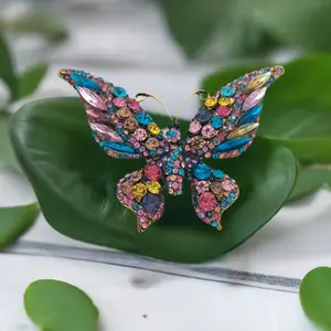 Luxury Multicolor Rhinestone Large Butterfly Brooch Pin