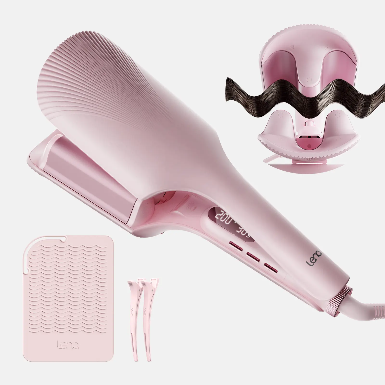 Lena Hair Waver LENA S16 Beach Waves Curling Iron with 3 Titanium Ceramic Barrels, Anti-Scald Protection, Smart Timer & Adjustable Temps, Pink