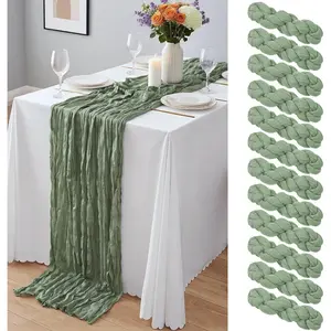 12 Pack Sage Green Cheesecloth Table Runner 10Ft, Gauze Table Runners 21.5 x 120 inch,Semi Sheer Cheese Cloth Fabric Runner Bulk for Wedding,Party, Shower,Bridal Shower