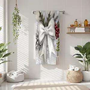 1Pc Christmas Style Decor with Bow Holly and Snowflakes Bathroom Hand Towel Bath Towel, Multiple Size Microfiber Towel, Ultra-Soft Quick Dry and Absorbent Polyester Large Bath Towel, Unique Home Decorative Kitchen T Decorative Towels