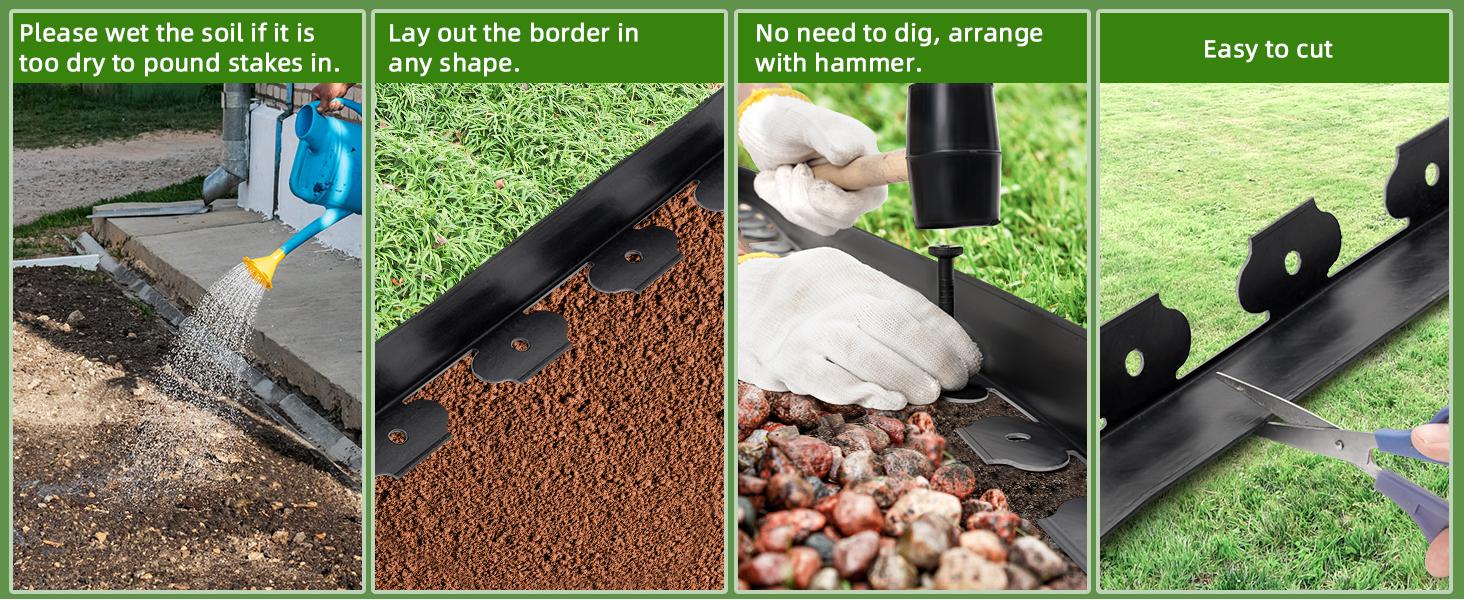 No Dig Landscape Edging Border, 2'' Tall 40FT Garden Edging Kit with 60pcs Anchoring Stakes for Lawn, Gardens and Yards (Black)