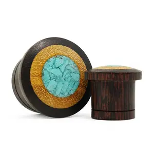 Single Flare Dark Tamarind Wood Plugs with Jackfruit & Turquoise Inlay