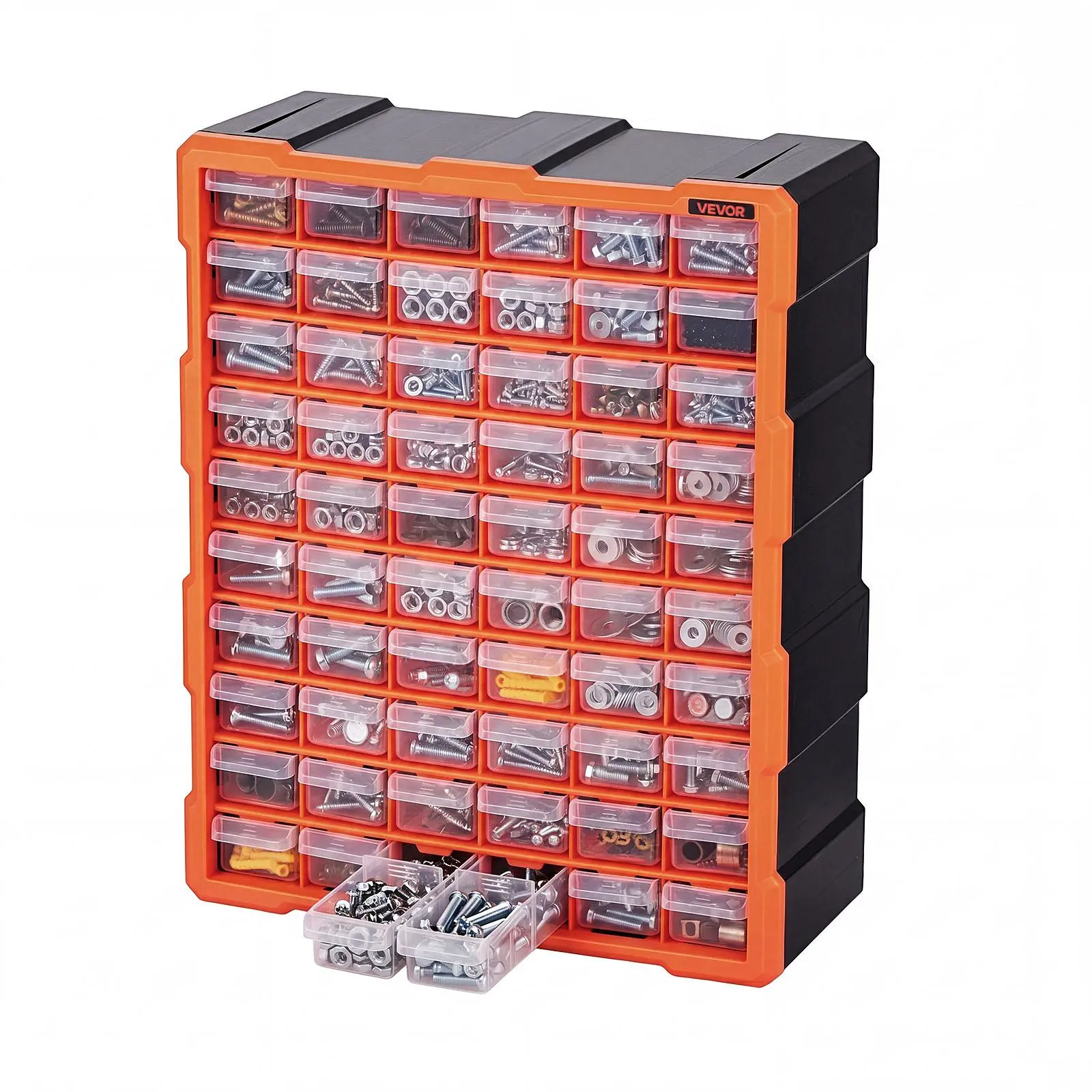 VEVOR 60-Drawer Plastic Tool Organizer with Label Stickers, Stackable Wall-Mounted Unit, Garage Storage Cabinet for Hardware Tools, DIY Users
