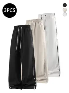 3-pack men’s striped pants for autumn/winter, trendy high-street street style, casual loose fit, versatile everyday long pants for sports and fitness