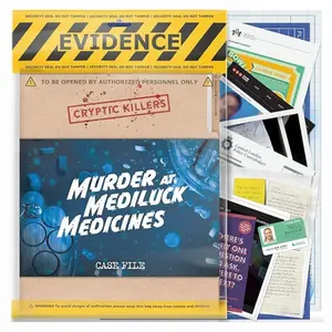 Cryptic Killers- Murder at Mediluck Medicines Unsolved Murder Mystery Game - Cold Case Files Cryptic Killers- Murder at Mediluck Medicines Unsolved Murder Mystery Game - Cold Case Files