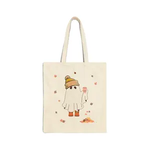 Ghost Canvas Tote Bag, Fall Canvas Tote, Ghost Canvas Bag, Halloween Bag, Autumn themed Accessories, Fall Canvas Bag, Adult Trick or Treat Bag