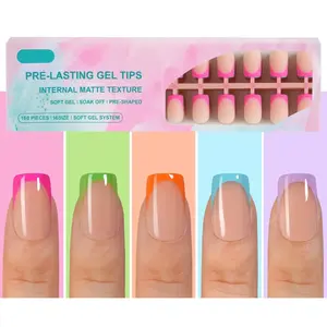 French Gel Nail Tips Press on Nails Short Square, No Need to File Tips Pre-lasting, Fake Nails for Art DIY