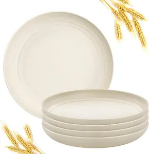 9 Inch Wheat Straw Plates Lightweight Unbreakable Dinner Dishes Plates 4 count Set Dishwasher & Microwave Safe Plastic