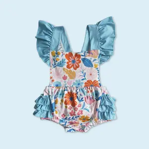 Floral ruffle bubbles toddle girls boutique baby romper