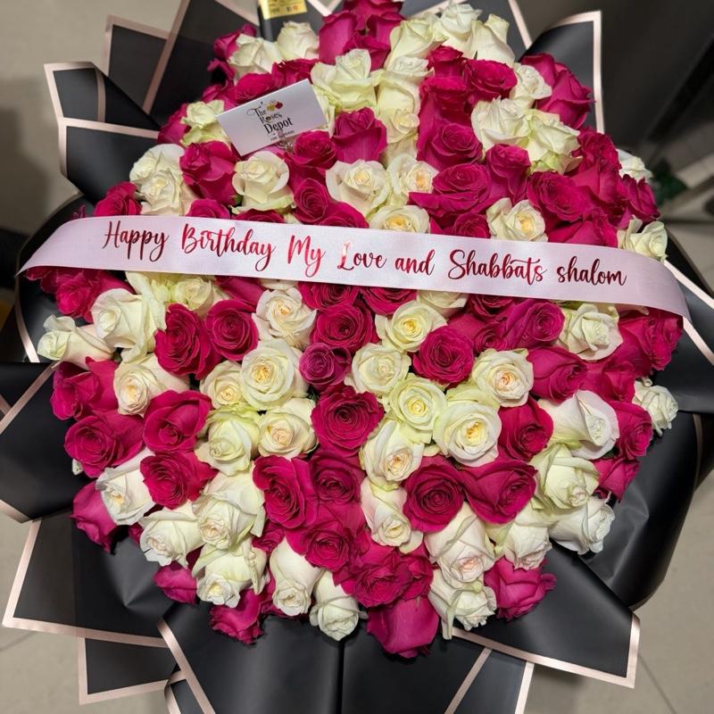 Miami Area Only - 100 FRESH ROSES BOUQUET with personalized message - FREE DELIVERY
