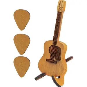 Wooden Guitar Pick Holder with Display Stand - Holds 3 Picks, Wooden Engraved   for Guitar/Bass/Ukulele Players, Birthday Anniversary Present for Him/Her