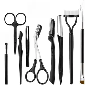 9PCS Eyebrow Trimmer Kit, Face Razors, Facial Trimmer Shaver, Eyelash Comb, Angled Brush, Grooming Scissors, Brow Tweezers for Women