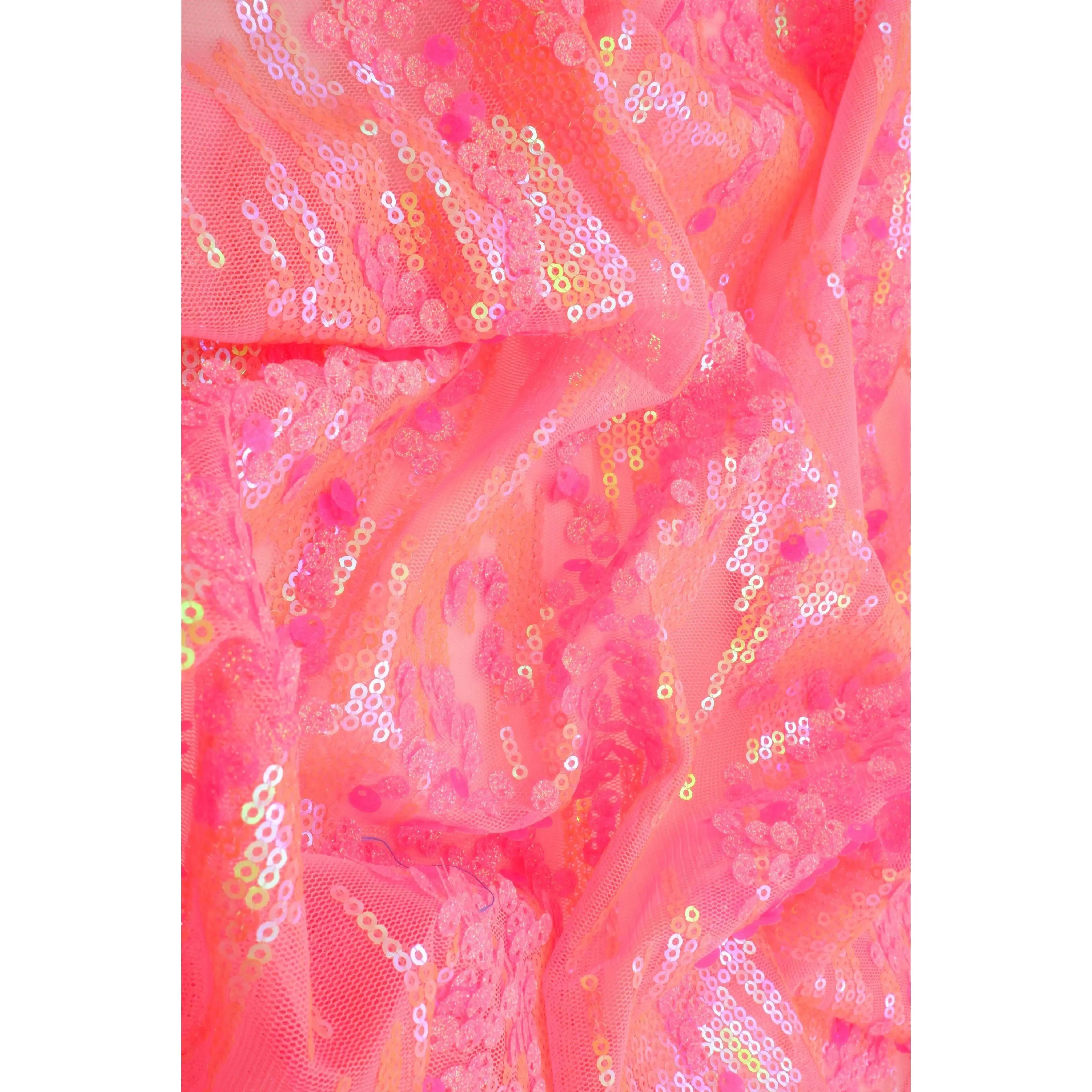Embroidered Sequin Mesh Fabric by the Yard Stretch