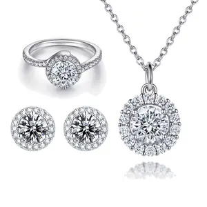 S925 Sterling Silver Jewelry Set 3 Piece Ring Earrings Necklace for Women Trendy Wedding Party Gift Valentine's Day Mother's Day Jewelry Sets