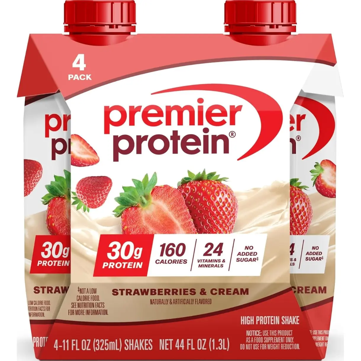 Premier Protein 30g High Protein Shake, Strawberries & Cream, 4 Pack | 160 Calories, 24 Vitamins & Minerals, No Added Sugar, Supports Muscle Health, Gluten-Free, 11 oz