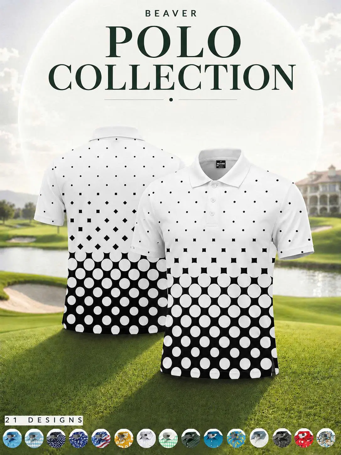 BEAVERTEE - Men's Performance Polo Shirt, Dry Fit Lightweight Printed Short Sleeve Athletic Sports Shirt for Golf, Pickleball, Tennis, Badminton, Fitness and Casual Wear