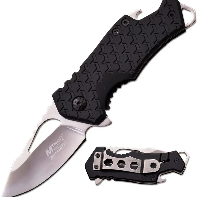 MTECH USA MT-A882 Mini Folding Pocket Knife with Pocket Clip - 3.25 mm Stainless Steel Straight Edge Blade, Black Nylon Fiber Handle, Durable Outdoor Multipurpose Tool, Survival Equipment, EDC Bottle Opener, Carving/Peeling Tool, All Ages Gift