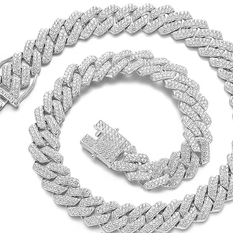 Cuban Link Chain Mens Iced Out Miami Cuban Necklace Silver/Gold Bling Diamond Hip Hop Jewelry for Women