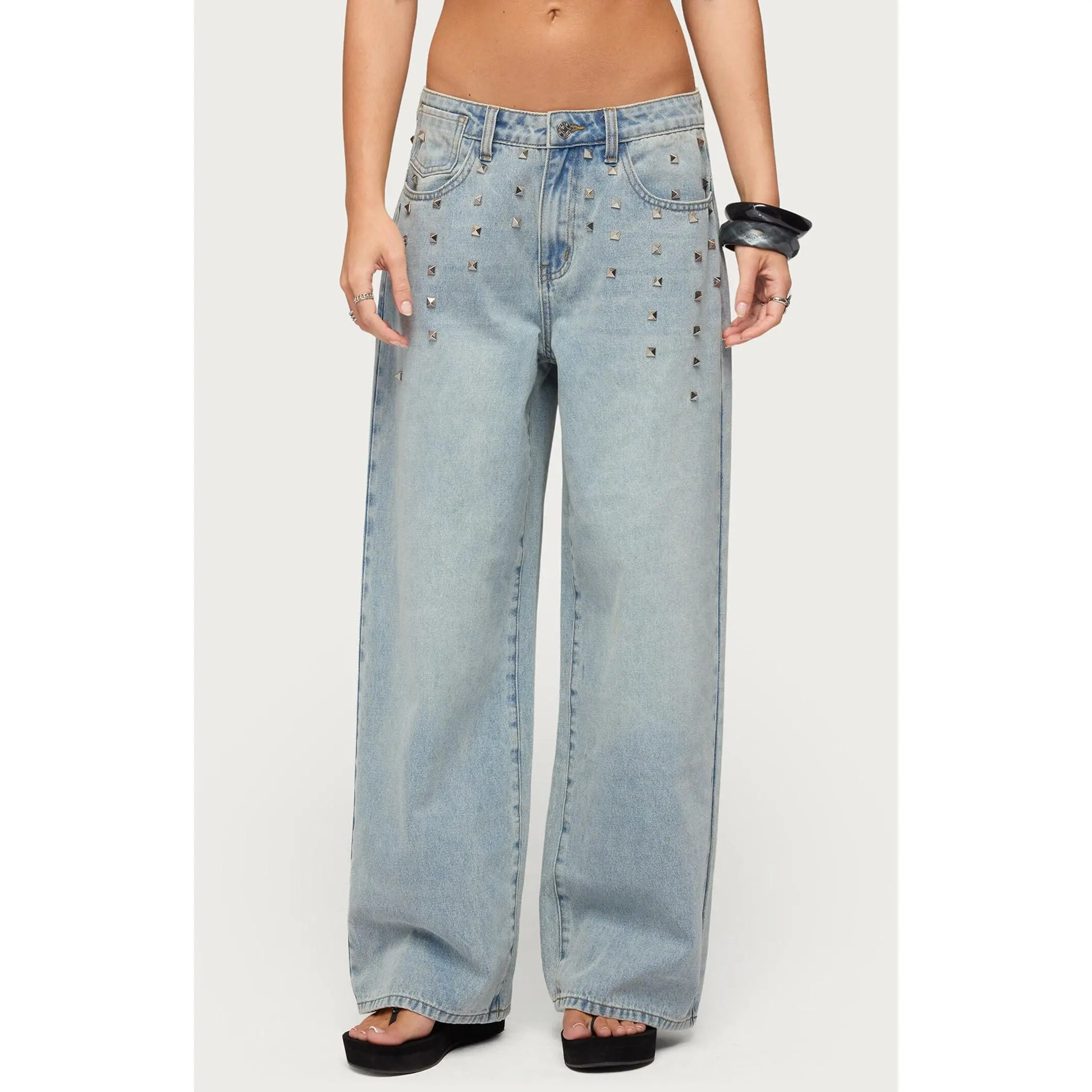 Edikted Women's Oaklee Studded Low Rise Baggy Jeans