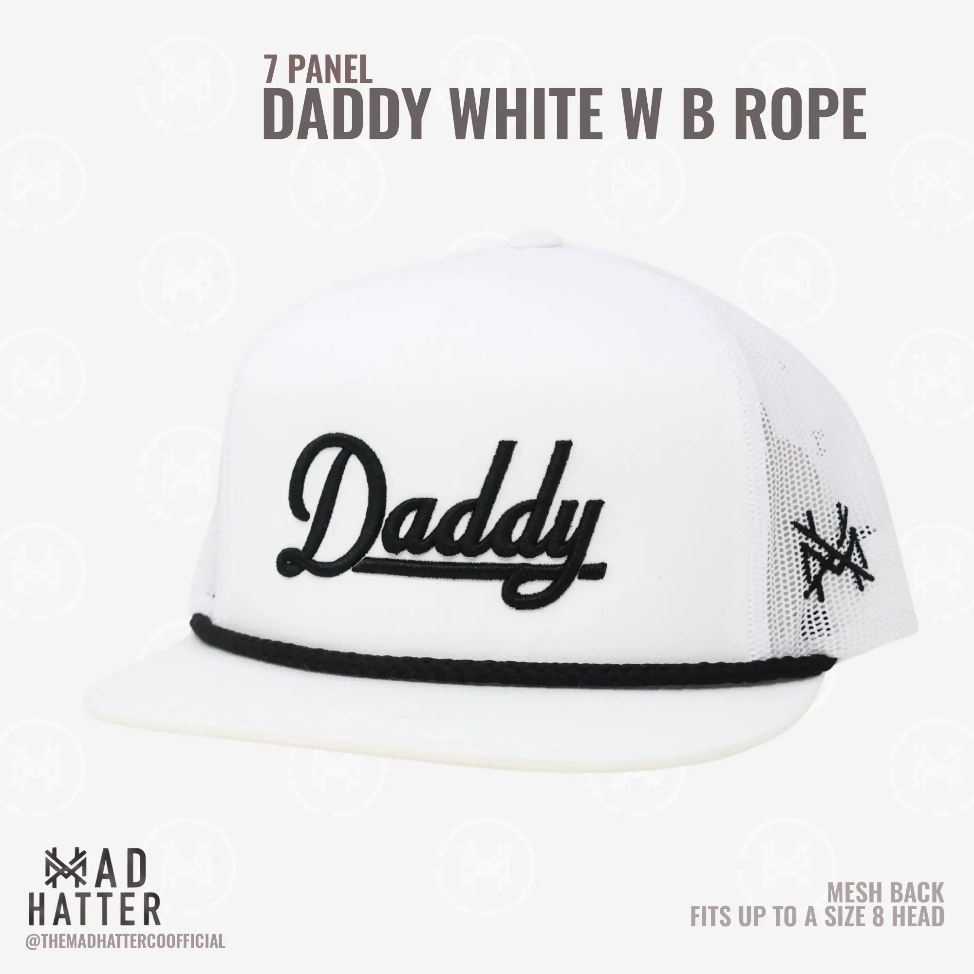 Flat Bill White W/ Black Rope