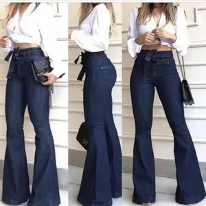 2025European And American High-Waisted Hip-Lift Lace-Up Bell-Bottom Wide-Leg Jeans Woman2025