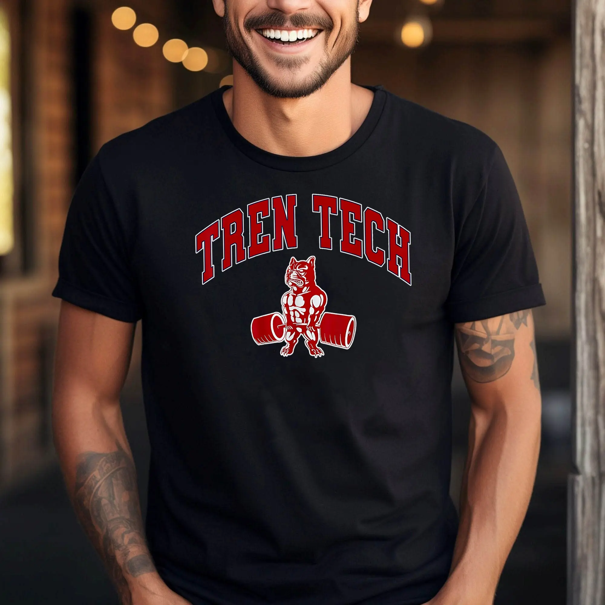 Tren Tech Gym bodybuilding T-Shirt, Fashion Casual Short Sleeve T-Shirt for Daily Holiday Vacation Outdoor Wear