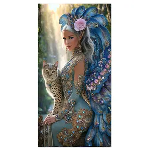 Big Cat And Fantasy Woman Large Size DIY 5D Diamond Painting Kits, Diamond Art Kits for Adults, Full Drill Diamond Dots Gem Paintings Canvas for Beginners, Perfect for Festival Home Wall Decor