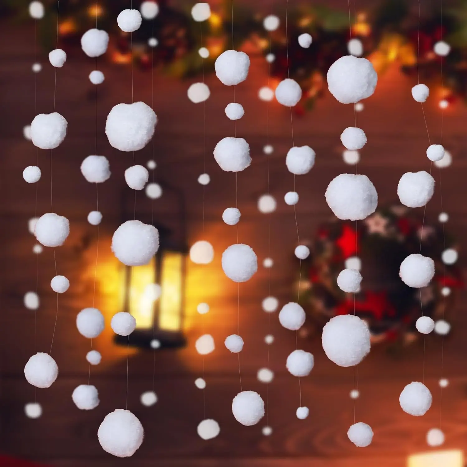 6-Set Fluffy Artificial Cotton Fake Snowball Hanging Ornaments, Christmas Tree Winter Decor for Frozen Theme Party Supplies