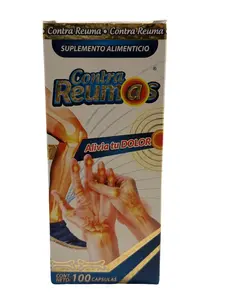 Contra Reumas Natural Pain Relief Dietary Supplement Capsules (100 Count) - With Vitamins, Ortiga, Buchu, Matarique, Ajo Rey, Shark Cartilage, Chondroitin, Soy Lecithin - 1 Capsule Morning & 1 Evening Wellness