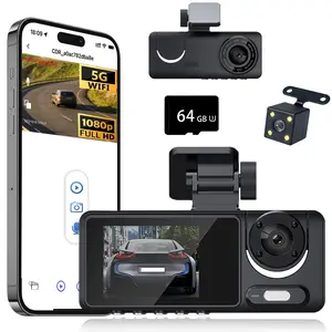 Dash Cam Front and Rear, 1080P 3 Channel Dash Camera for Cars , WiFi IR Night Vision, Dashcam for Drivers Safety & Ride Sharing, G-Sensor Loop Recording Parking Mode, Driving Camera