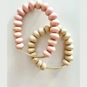 Wood & Gold Bar Bracelet, Cream- XO, Bria