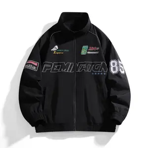 Men’s American retro racing jacket — streetwear brand embroidered biker jacket for spring/autumn, stand collar windbreaker