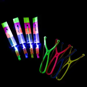 LED Glow Flying Slingshot Toy, Outdoor Rocket Copters for Kids