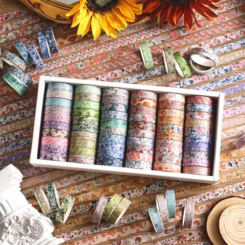 Vintage Decorative Masking Tape Set - 32/48/60-Roll Assorted Packs (Floral, Fruit, Color Options), Copperplate Print, Versatile Design, 2m Length for DIY Crafts, Bullet Journals, Enhances Any Project