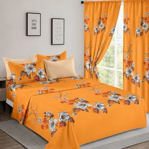 Orange Floral Bedding Set with Vibrant Floral Patterns and Warm Orange Tones for a Cozy Bedroom