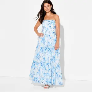 Women's Strapless Tiered Corset Maxi Dress - Wild Fable White Floral M