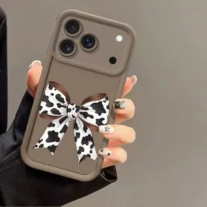 Trendy Cow Print Bow pattern Case for iPhone 17 Pro Max 16 16e 15 14 Plus 13 12 Mini 11 Air X XS Pattern Soft TPU Rubber Camera Protection Rugged Mobile Phone Cover Gift 2D printing