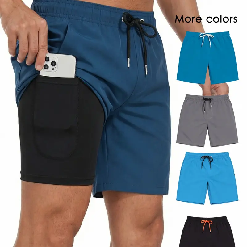 Men's Zippered Pocket Swim Trunks, 2-In-1 Compression Liner, Quick-Dry Gym Shorts, 7-Inch Length, Casual Beachwear for Gym, Pool, Summer Swimming Shorts, Swim Trunks With Compression Liner