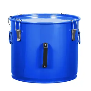 Garvee fryer grease bucket, oil disposal container, steel fryer oil transport container with rust-free coating, grease can with lid & locking clips & filter bag for cooking oil filtration