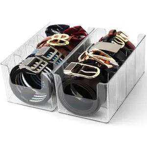 Belt Organizer - 2 Pack with Adjustable 4 Compartments & Stackable Design, Clear Storage for Closet and Drawer Organization